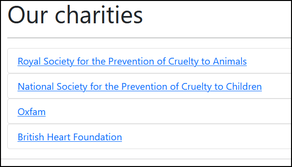 The initial list of charities